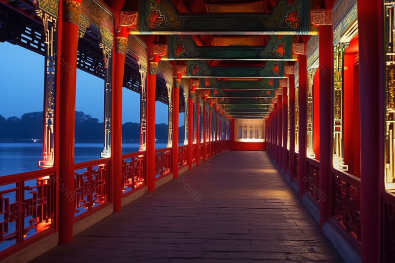 中式著名景点长廊夜色灯光,高清,摄影图,摄影图片,图片大全,摄影图免费下载